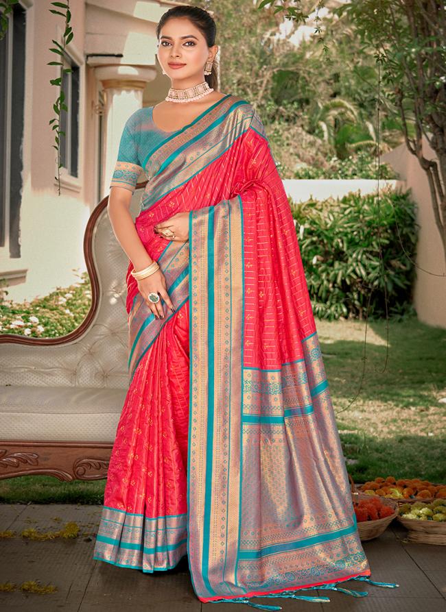 Silk Pink Festival Wear Weaving Saree